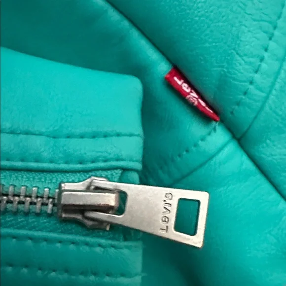 Levi's Moto Turquoise Leather Jacket-size Small, used once with a tag - Picture 14 of 16